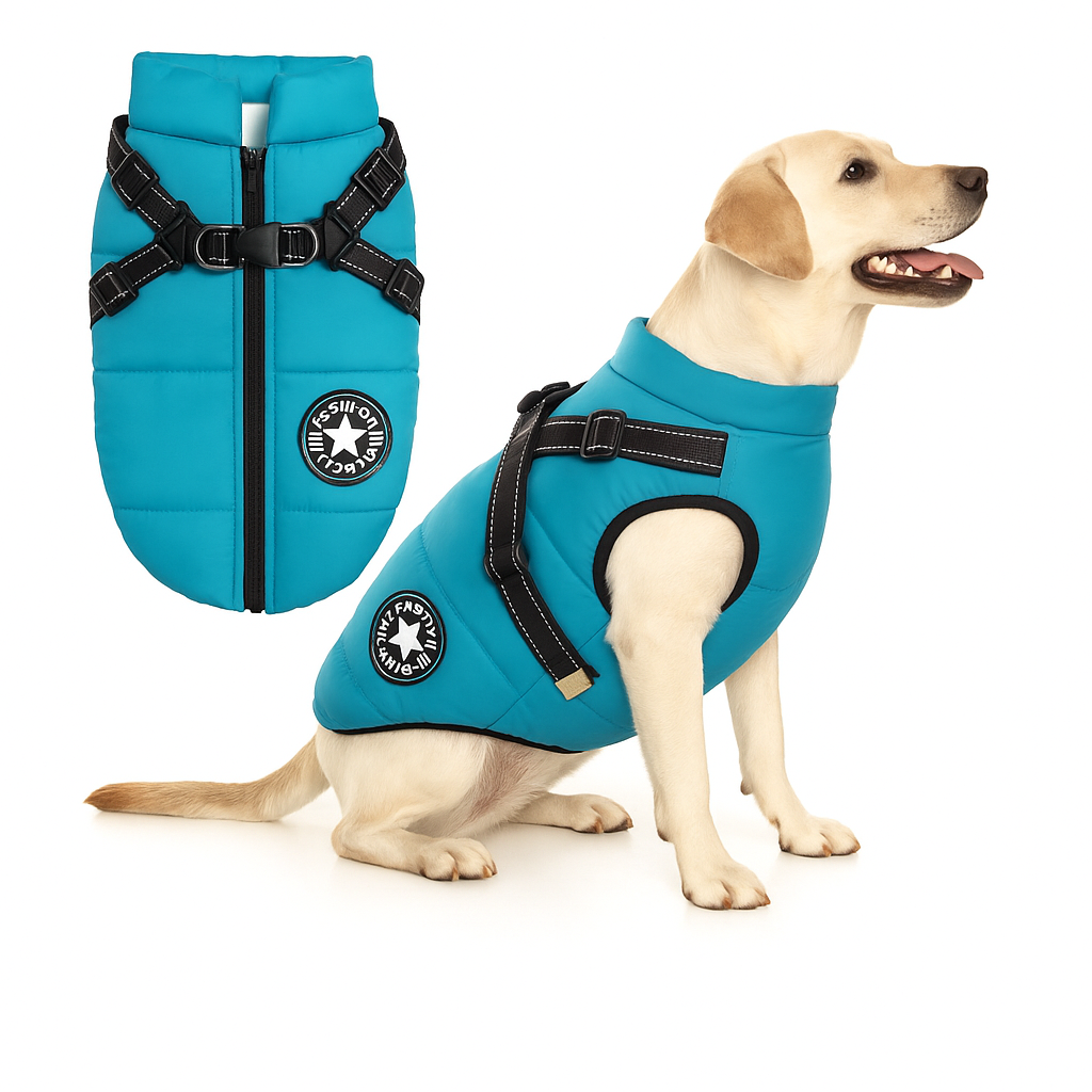 Pawcoolers -  Waterproof Winter Jacket with Built-in Harness